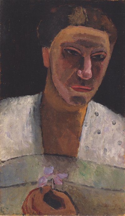 Portret van Lee Hoetger met bloem door Paula Modersohn Becker